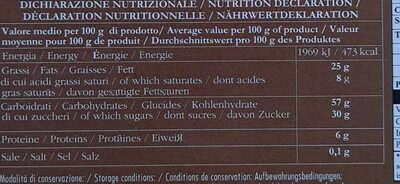 Biscotto con crema al cacao nutrition facts table