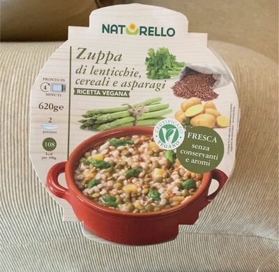 Zuppa di lenticchie cereali e asparagi
