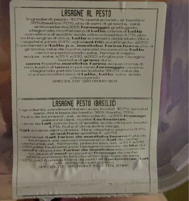 Lasagne al pesto front packaging