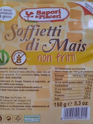 Soffietti di mais non fritti front packaging