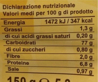 Soffietti di mais non fritti nutrition facts table