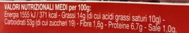Trecci con crema e gocce di cioccolato nutrition facts table