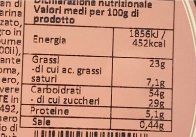 Torta cacao stelline nutrition facts table