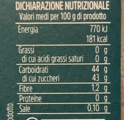 Confettura di pesche nutrition facts table