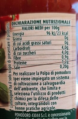 Polpa di pomodoro con basilico nutrition facts table
