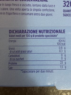 Tonno al naturale nutrition facts table