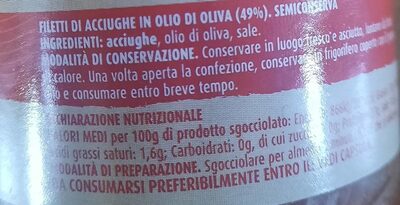 Acciughe in olio di oliva nutrition facts table