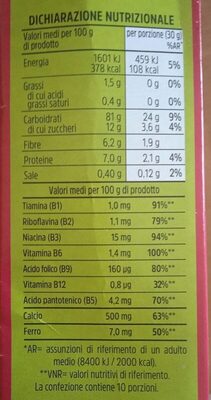 Fitny cereali con frutti rossi nutrition facts table