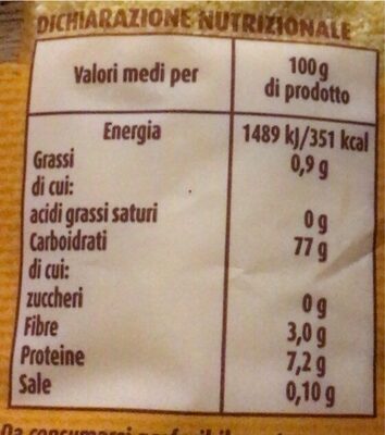 Farina di mais per Polenta istantanea nutrition facts table