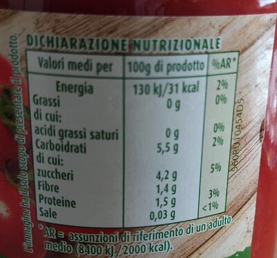 Passata rustica di pomodoro nutrition facts table