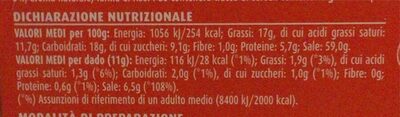 Dado classico nutrition facts table