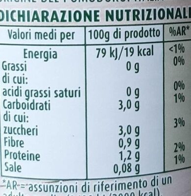 Polpa pomodoro nutrition facts table