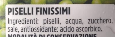 Piselli finissimi ingredients label