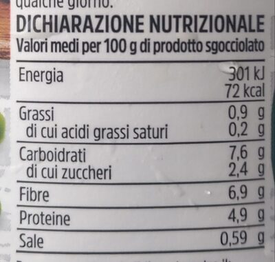 Piselli finissimi nutrition facts table