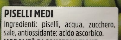 Piselli medi ingredients label