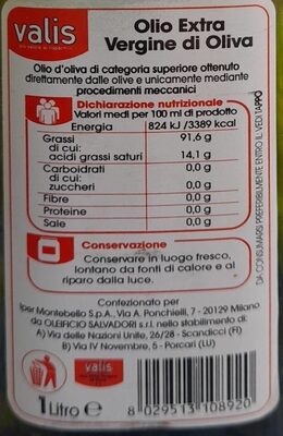 Olio Extra Vergine di Oliva nutrition facts table