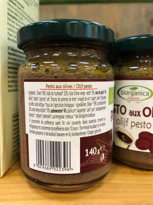 Biorganica Pesto aux Olives ingredients label