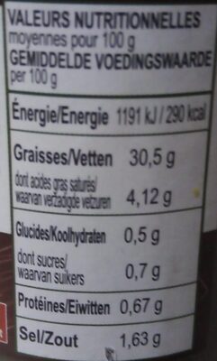 Biorganica Pesto aux Olives nutrition facts table