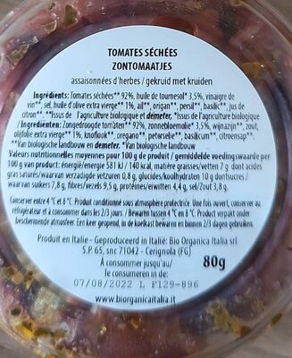 Tomates séchées assaisonnées d'herbes nutrition facts table