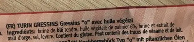 Grissini ingredients label