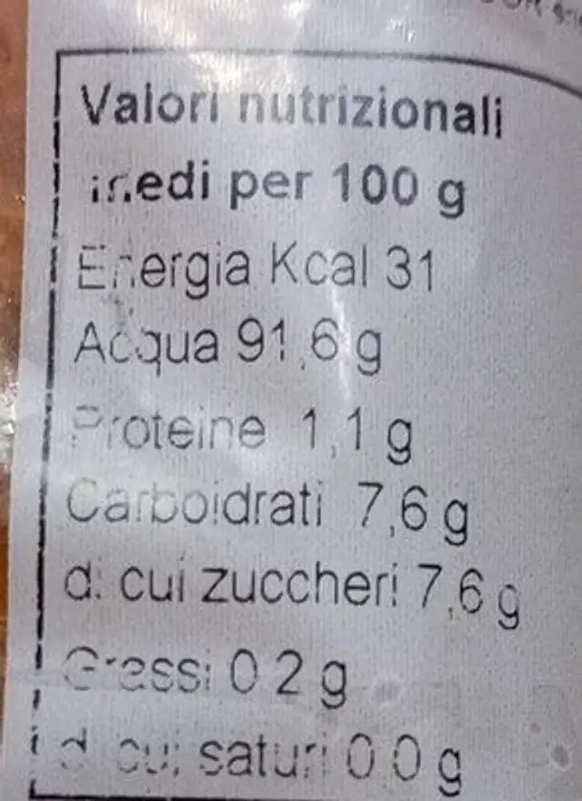Carota Julienne nutrition facts table