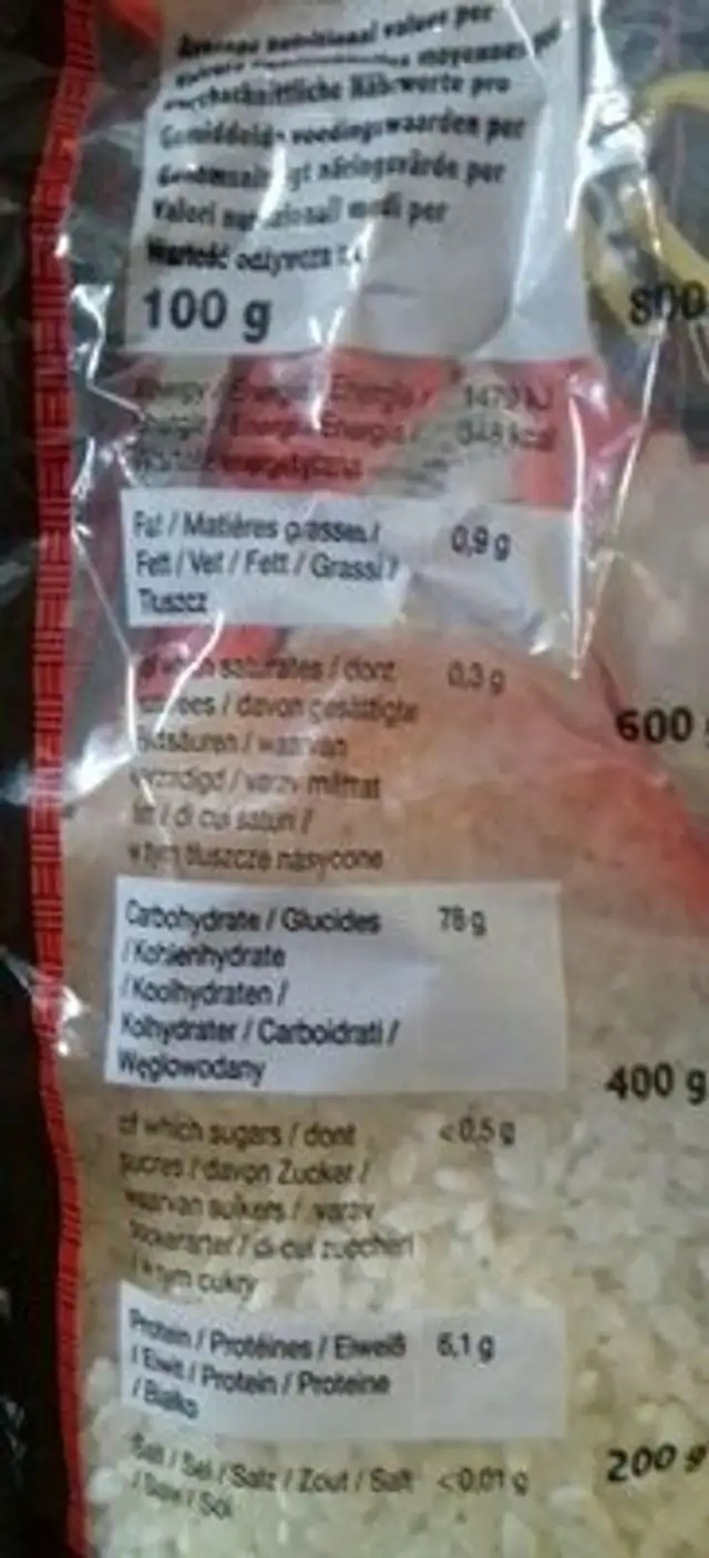 Sushi Riisi ingredients label