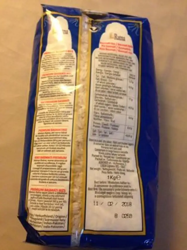 Riz Basmati MAHAN RATNA nutrition facts table