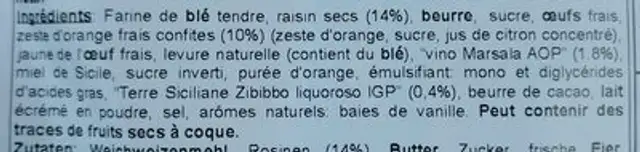 Panettone Traditionnel Artisanal De Sicile ingredients label