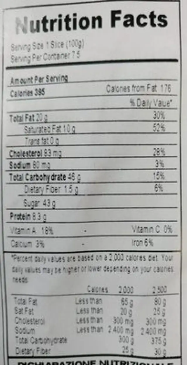 Panettone Traditionnel Artisanal De Sicile nutrition facts table