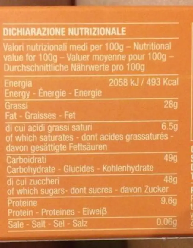 Torrone siciliano all'arancia nutrition facts table