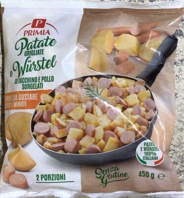 Patate grigliate e würstel di tacchino e pollo surgelati front packaging