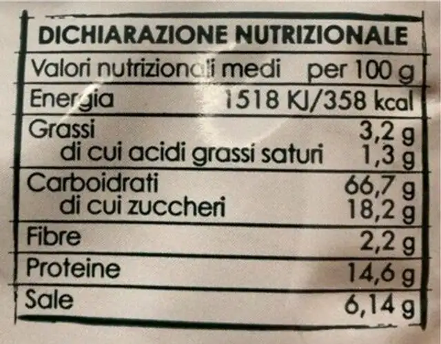 Crema con funghi porcini nutrition facts table