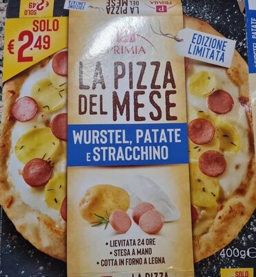 Pizza wurstel, patate e stracchino front packaging