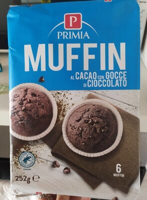 Muffin al cacao con gocce di cioccolato front packaging