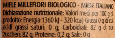 Via Verde Bio Miele Millefiori nutrition facts table