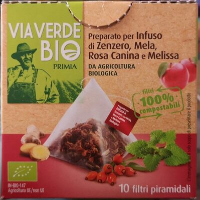 Preparato per infuso di Zenzero Mela Rosa Canina e Melissa front packaging