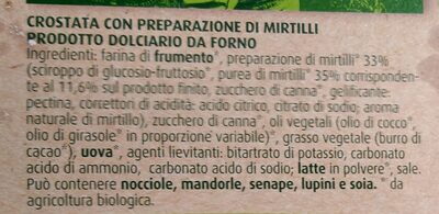 Crostata con preparazione di mirtilli ingredients label