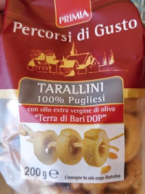 Tarallini 100% pugliesi con olio extra vergine d'oliva front packaging