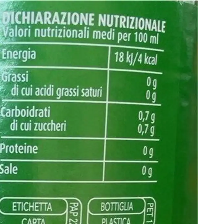 Pompelmo nutrition facts table