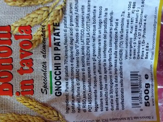 Gnocchi di patate ingredients label