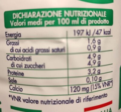 Latte parzialmente scremato nutrition facts table