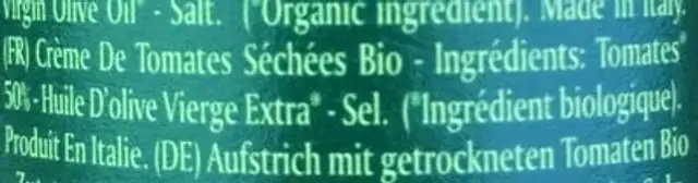 Creme de tomates sechees bio ingredients label