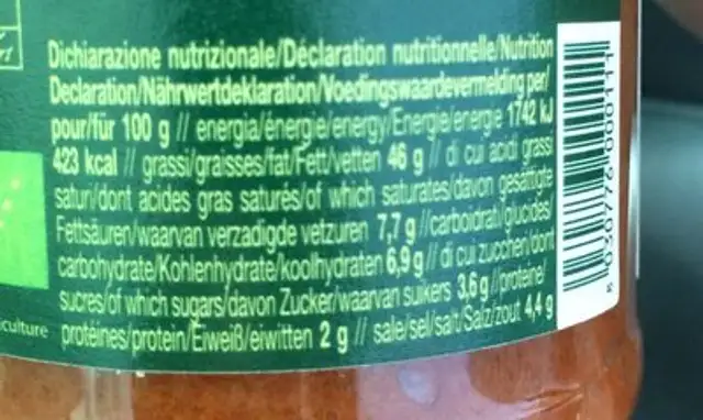 Creme de tomates sechees bio nutrition facts table