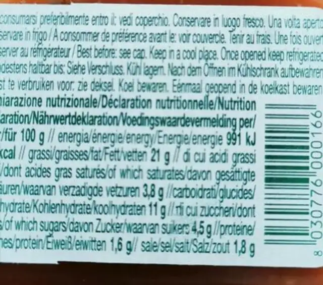 Anito sugo nutrition facts table
