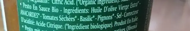 Pesto in salsa ingredients label