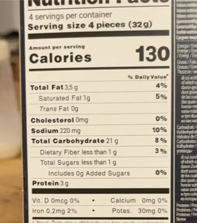 Grissini al tartufo nutrition facts table