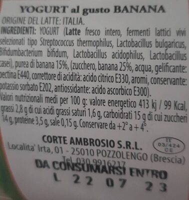 Yogurt alla frutta nutrition facts table