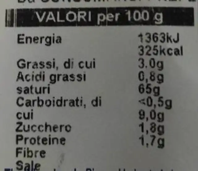 Pane a fette grano tenero nutrition facts table
