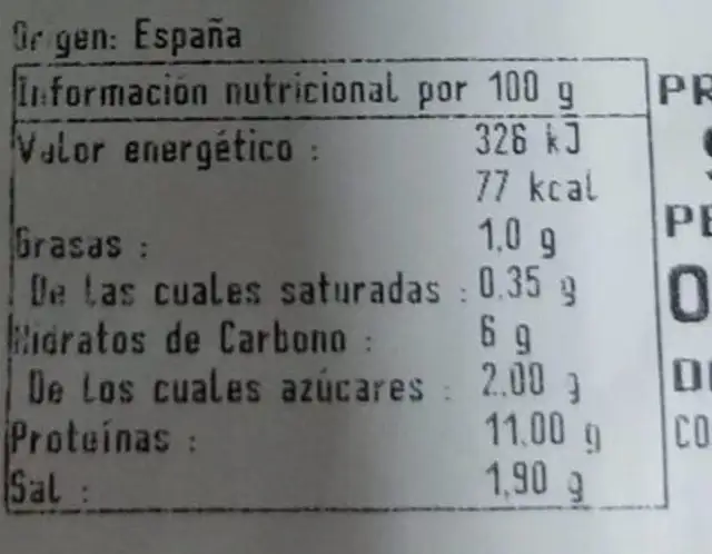Pechuga de pavo nutrition facts table