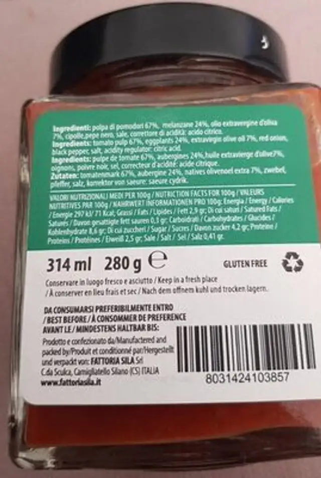 Sughetto alle Melanzane nutrition facts table